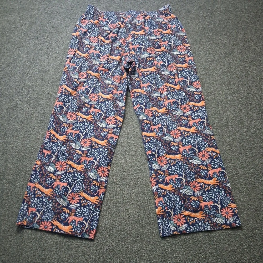 Boden Womens Cotton Flannel Pajama Set Tiger Leopard Floral Blue Orange Sz 8